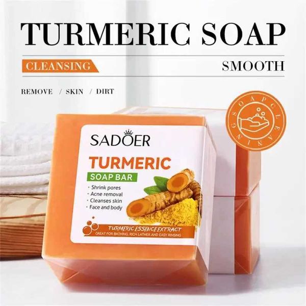3-piece handmade turmeric soap for body cleansing, brightening dark underarms and legs, tender facial and skin care