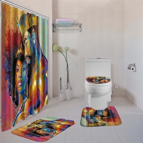 4 PcsSet Bathroom Shower Curtain African American s Black Girl Bath Mat Rug Y200613

Set of 4 bathroom accessories featuring African American girl design including shower curtain and bath mat