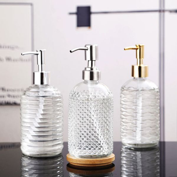 400ml glass manual pressure soap dispenser with non-slip base for bathroom storage