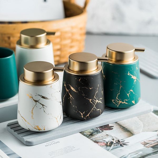 400ml golden marble ceramic soap dispenser, portable hand sanitizer bottle for bathroom decor