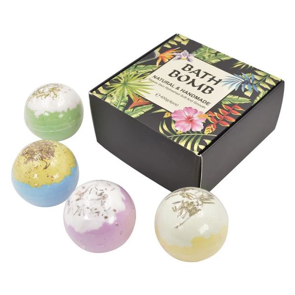 4Pcs Bath Bomb Gift Set with Essential Oils for Moisturizing Skin, Fizzy Spa Bubble Bath with Aromatic Scent
