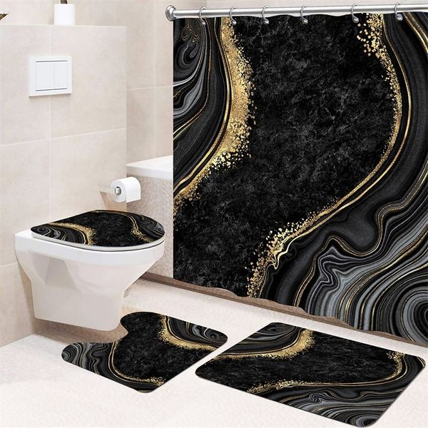 4-piece shower curtain set with anti-slip bath mat, toilet seat cover, and durable waterproof decor for bathroom and home entry