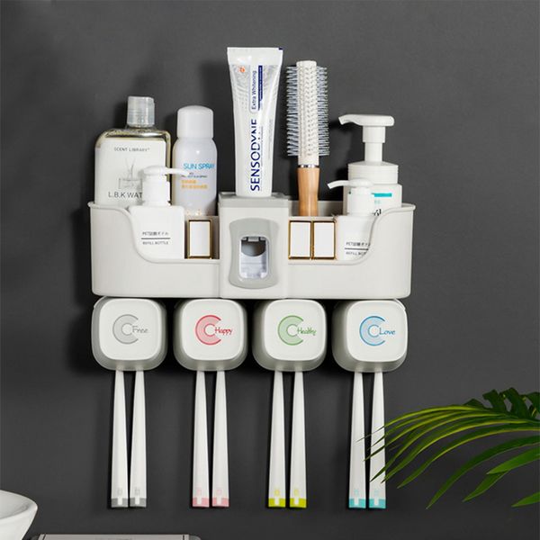 4-piece versatile toothbrush organizer with automatic toothpaste dispenser for bathroom storage