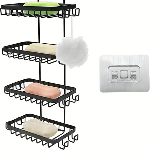 4-tier hanging soap dish, stainless steel shower soap holder, rust-resistant bathroom soap tray, drill-free sponge caddy