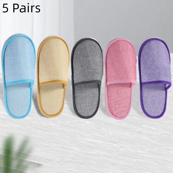 5 pairs of foldable travel slippers, non-slip and unisex, for home or guest use