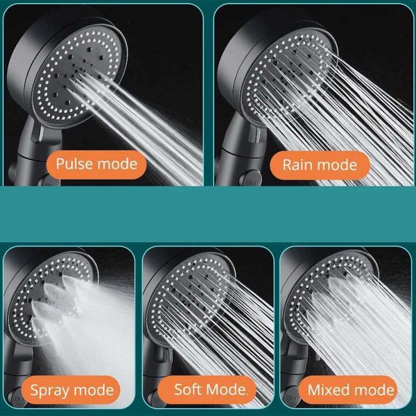5-mode adjustable high-pressure shower with one-touch water stop for water-saving massage bath