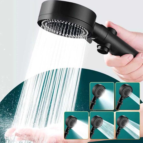 5-setting high-pressure showerhead featuring adjustable flow, water-saving design, instant shut-off, massage function, and eco-friendly bathroom accessory