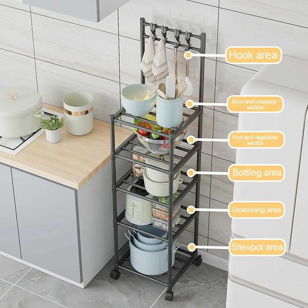 5-Tier 110LBS Heavy Duty Rolling Storage Rack for Laundry, Bathroom, Kitchen, and Garage Use
