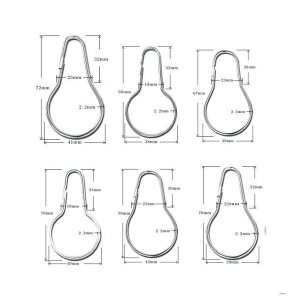 6.7-7.2cm satin nickel shower curtain rings with gourd-shaped hooks for bathroom use