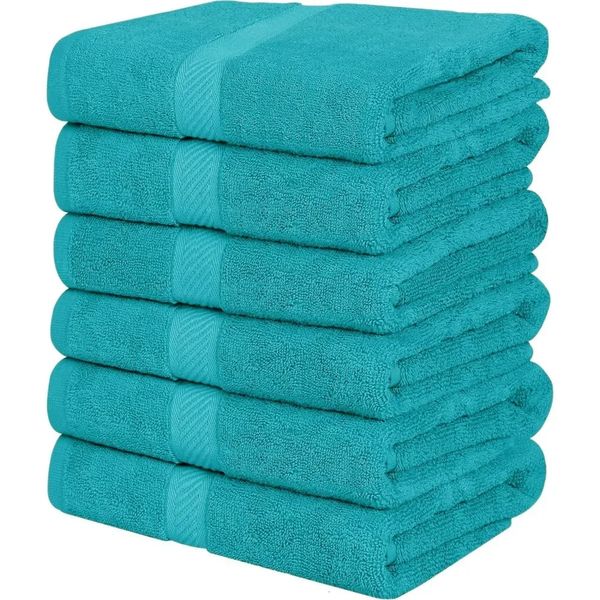 6-piece bath towel set made of 100% ring-spun cotton, medium-weight and highly absorbent with quick-drying properties