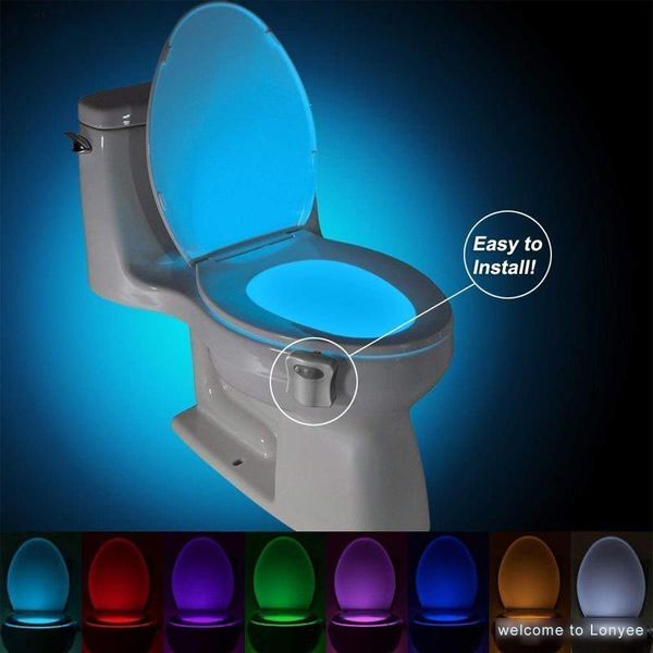 8-color motion-activated LED night light for bathrooms and washrooms