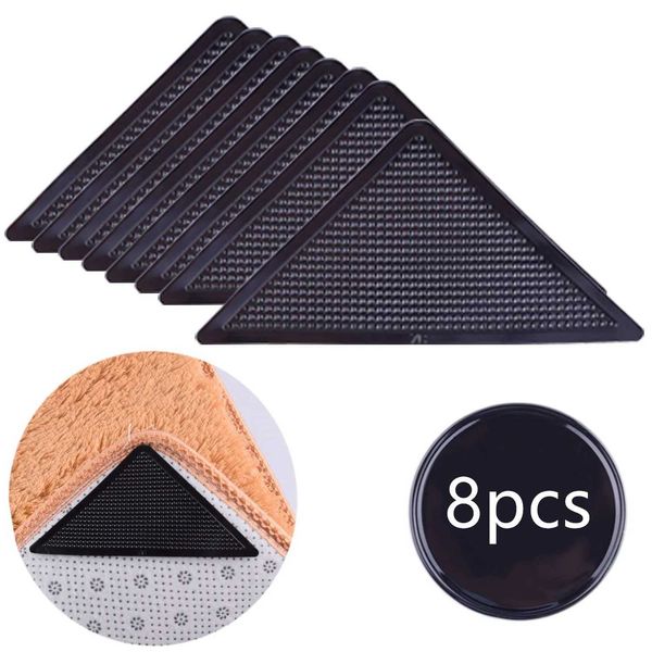 8-piece set of washable triangle rugs with gripper, reusable anti-slip pads for hardwood stairs, floors, and carpets
