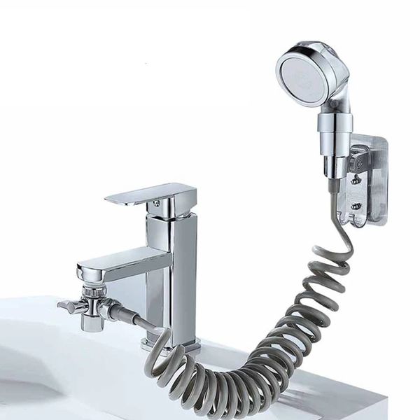 ABS silver shower faucet set with handheld spray head and wall mount for bathroom sink