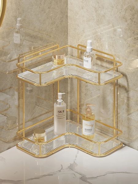 Acrylic corner shelf for bathroom toilet storage, triangle countertop organizer for sink and bedroom