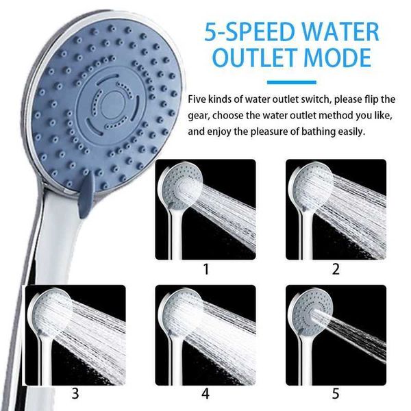 Adjustable 5-mode shower head with high-pressure rainwater spray for bathroom use