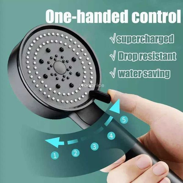 Adjustable high-pressure water-saving showerhead with 5 massage modes and bathroom hook accessory