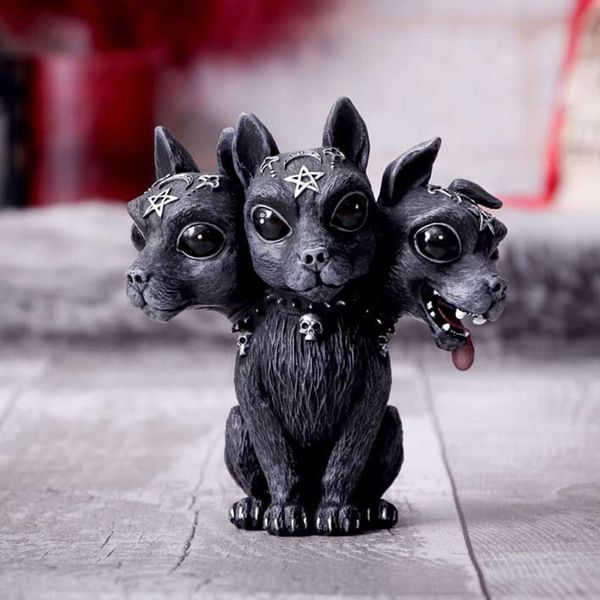 Adorable 3-headed dog figurine toilet paper holder, decorative resin craft for Halloween or home desk decor