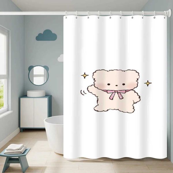 Adorable bear-themed waterproof bathroom shower curtain set, European home decor accessories