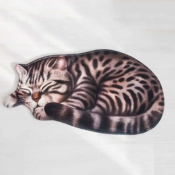 Adorable cat-shaped microfiber rug for cozy bedroom, kitchen, or living room decor with 3D kitten design