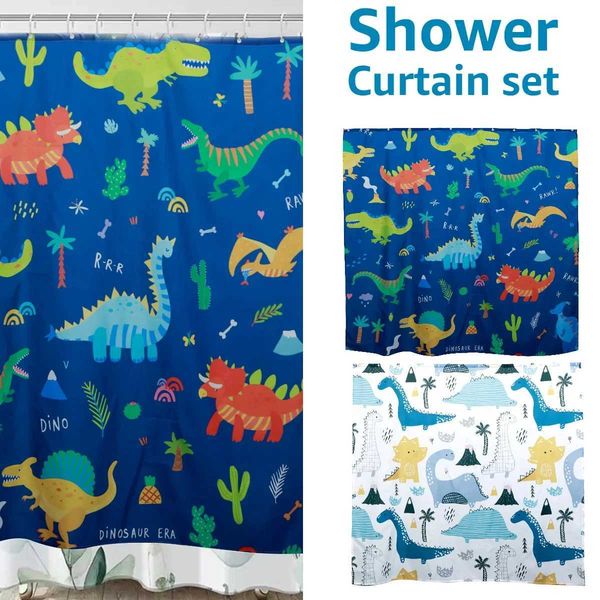 Adorable dinosaur-themed kids' shower curtain, waterproof and quick-drying, 71x71 inches, machine washable design Y2501