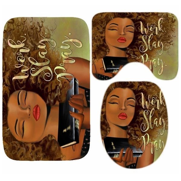 African American shower curtain set featuring black girl empowerment themes, with matching bath mat and rug for stylish bathroom decor