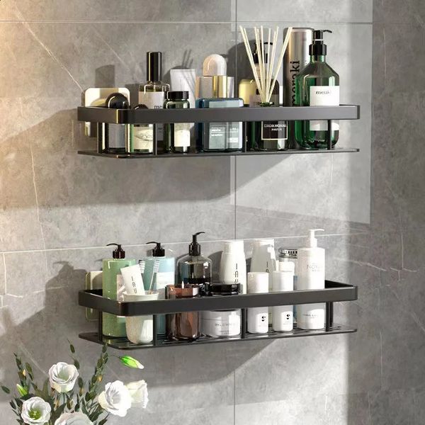 Aluminum alloy bathroom and kitchen storage shelves for shampoo and accessories, diamond-free design