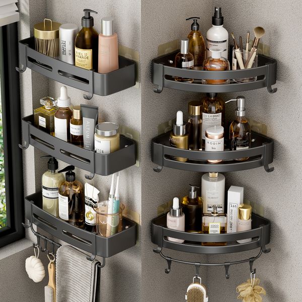 Aluminum alloy wall-mounted bathroom shelf for shampoo storage in shower corners