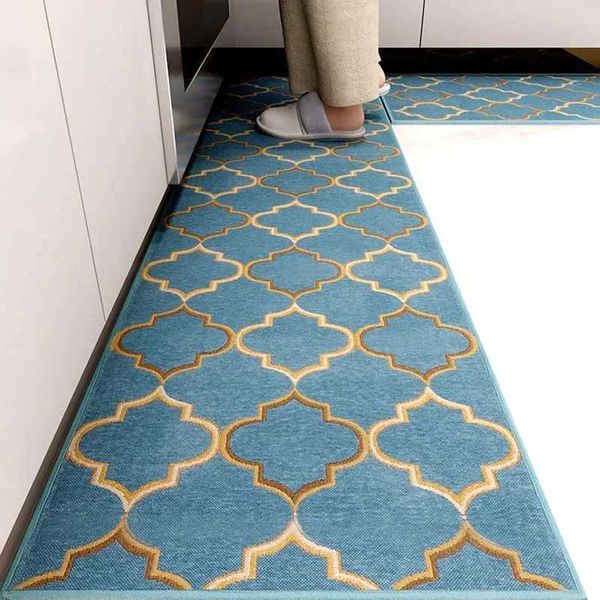 Anti-slip blue lattice kitchen mat with long strip design for absorbing water in bath, entrance, balcony, and living room areas