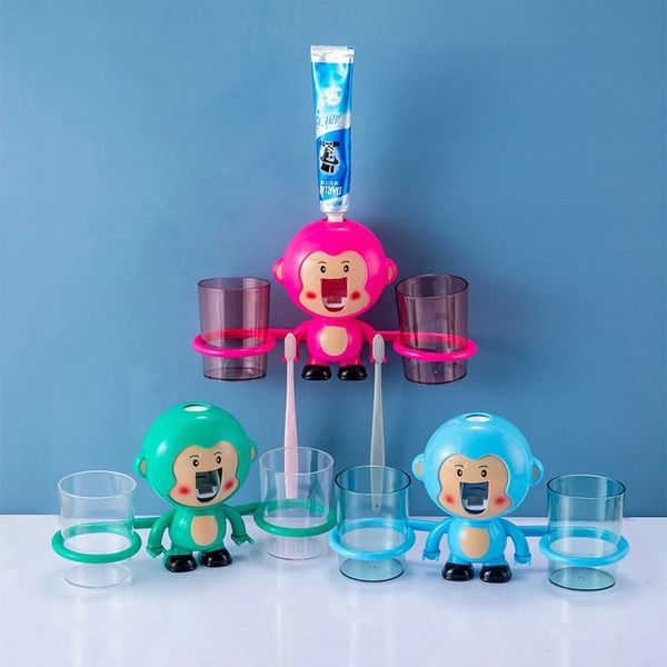 Automatic Toothpaste Dispenser with Monkey - Wall Mounted Toothbrush Holder Set for Kids, 231025
