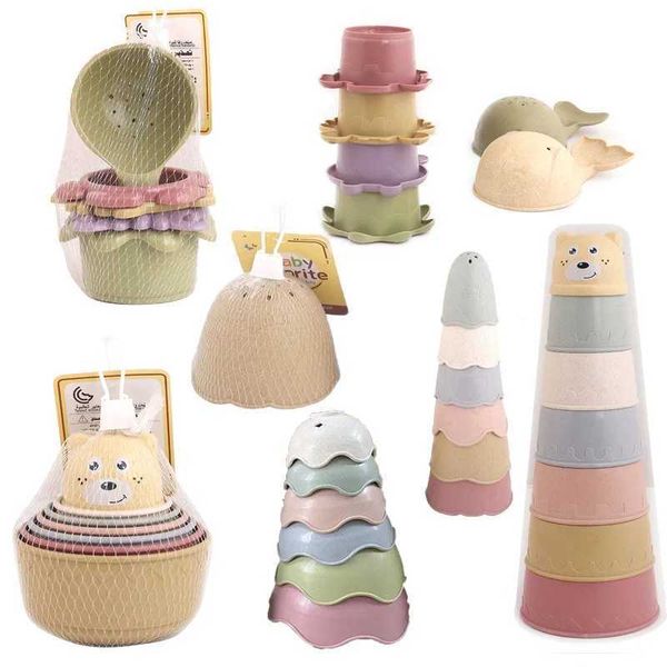 Baby bath stacking cups for early learning, colorful boat-shaped folding tower toys as a smart gift
