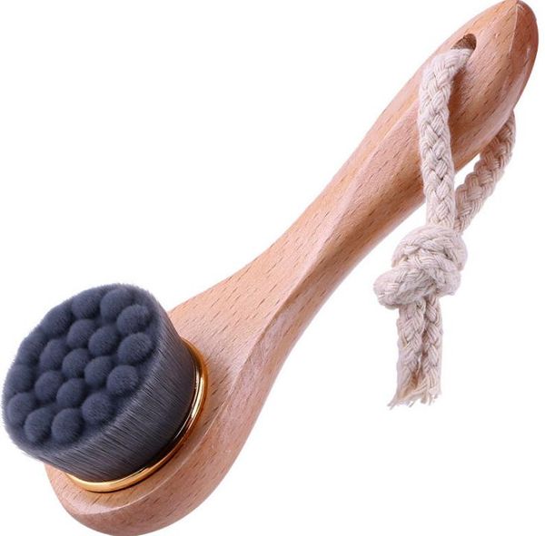 Bamboo-handled facial cleansing brush for dry skin spa massage