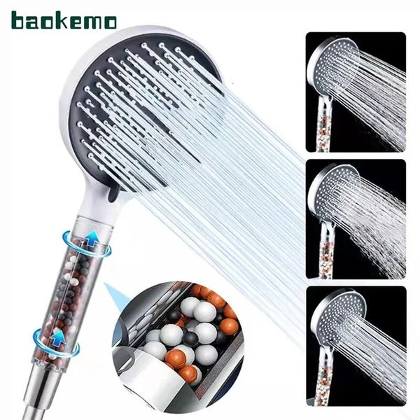 BAOKEMO 3-mode shower head with adjustable high-pressure water-saving filter and anion stones
