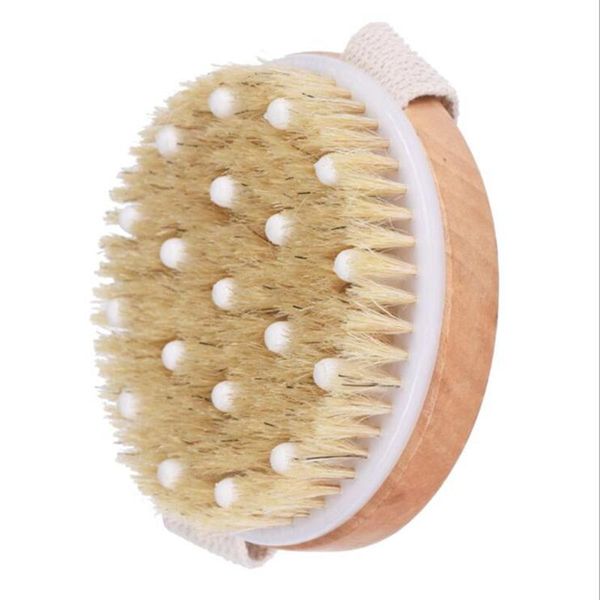 Bath brush for dry skin with natural bristles, wooden spa shower brush, handle-free bathroom accessory