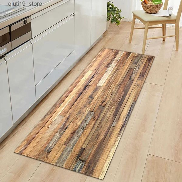 Bath mats for kitchens, bedrooms, living rooms, entryways, hallways and balconies with wood designs, slip-resistant and absorbent