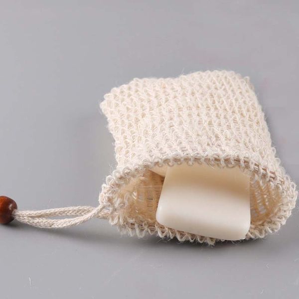 Bath Mesh Soap Saver Handmade Cotton Linen Foaming Pouch Exfoliating Net Shrinkable Bath Accessory Non-Slip