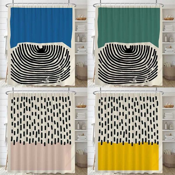 Bathro Nordic Abstract Painting Shower Curtain features medieval minimalist art on polyester fabric, sized 180x180cm with T250111 design