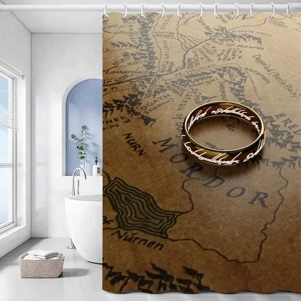 Bathroom curtain set featuring Lord of the Rings design, waterproof fabric for European home decor