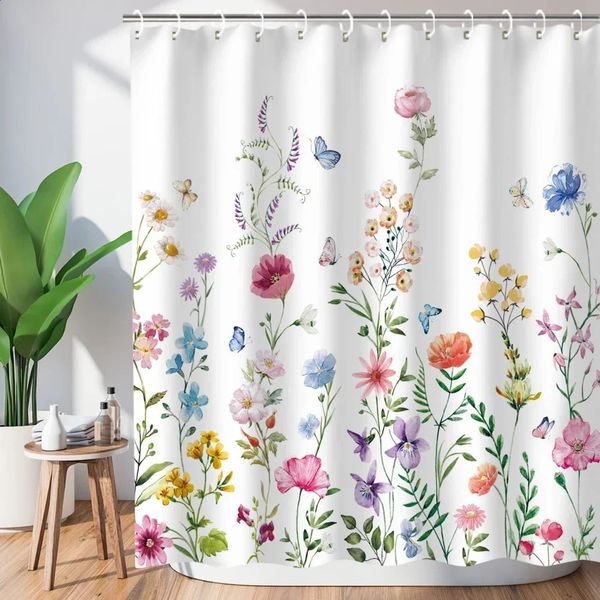 Bathroom floral shower curtains featuring watercolor leaf designs, home decor set with washable accessories