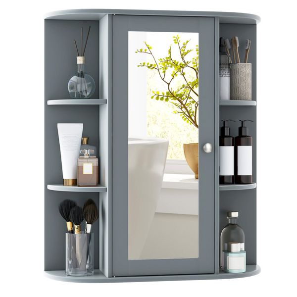 Bathroom mirror cabinet with removable, adjustable shelves