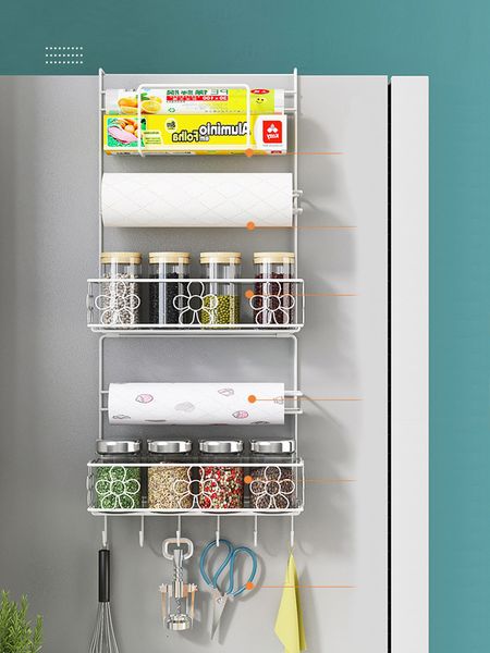 Bathroom Shelves 2/4/6 Layer Refrigerator Side Shelf Organizer Kitchen Wall Hanging Fridge Storage Rack Paper Towel Holder Spice 230207

Multi-tier bathroom and fridge side shelves for kitchen wall mounting, organizing storage with paper towel and spice holders