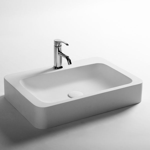 Bathroom solid surface stone wash sink designed for above-counter installation, ideal for laundry vessel use, model RS3862