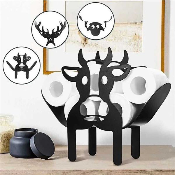 Bathroom toilet paper holder with animal-shaped metal stand for roll storage in kitchen or bath