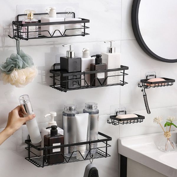 Bathroom wall-mounted shelf organizer for shampoo, toothpaste, and shower essentials