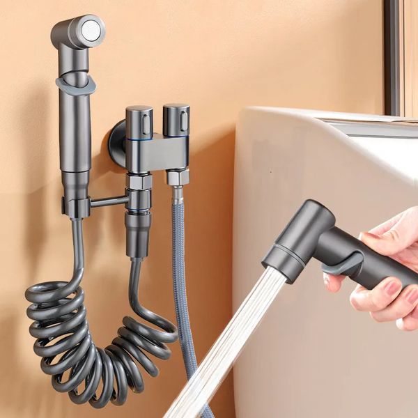 Bidet sprayer set with 23.6" shower hose for toilet cleaning, chrome bathroom faucet