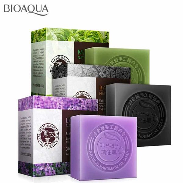 BIOAQUA Natural Plant Essential Oil Handmade Soap for Whitening, Moisturizing, Acne Removal and Cleansing - Bamboo Charcoal Soap 100g Y240910