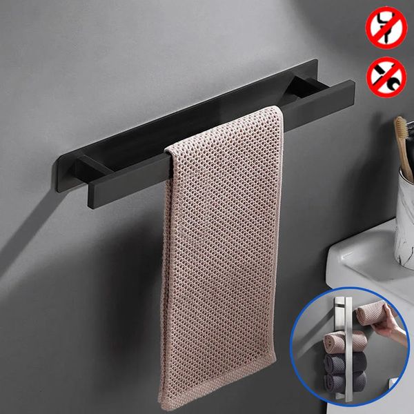 Black 304 stainless steel adhesive-mounted wall bracket for bathroom towel racks