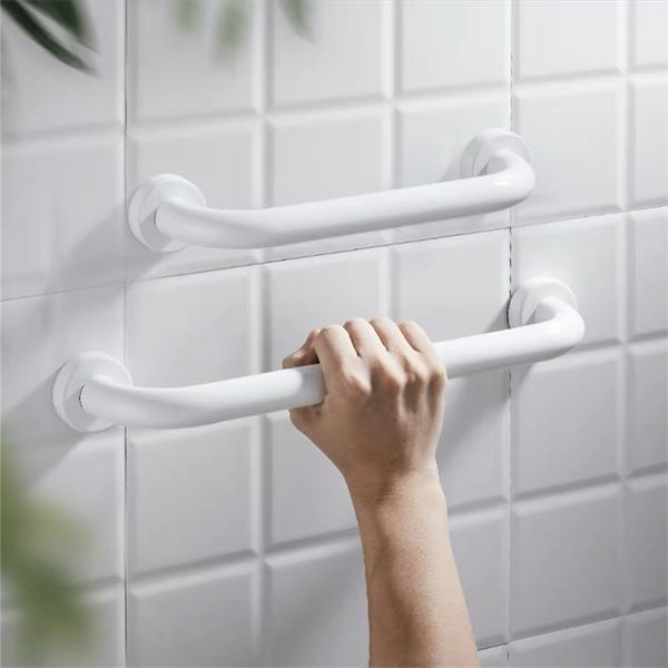 Black and white accessible aluminum handrail for bathroom stairs, aiding elderly and children with safe bathtub access via non-slip armrest