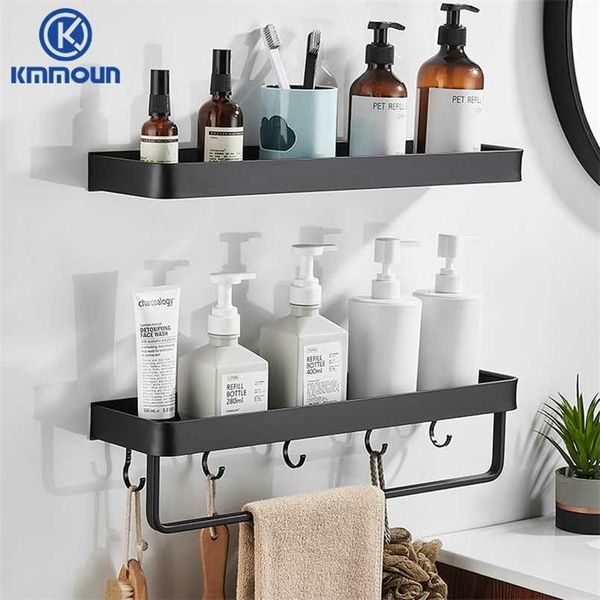 Black and white bathroom shelf towel bar with shampoo rack for kitchen storage, made of aluminum for shower room hooks