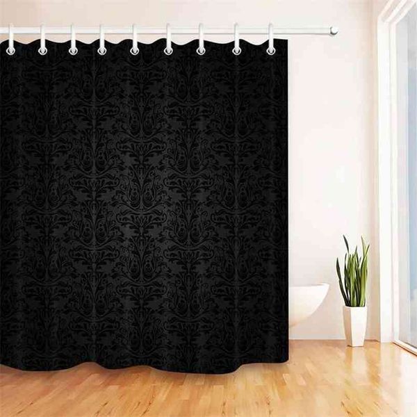 Black Damask Baroque Shower Curtains featuring 3D vintage floral designs, made from waterproof polyester fabric for elegant bathroom decor
