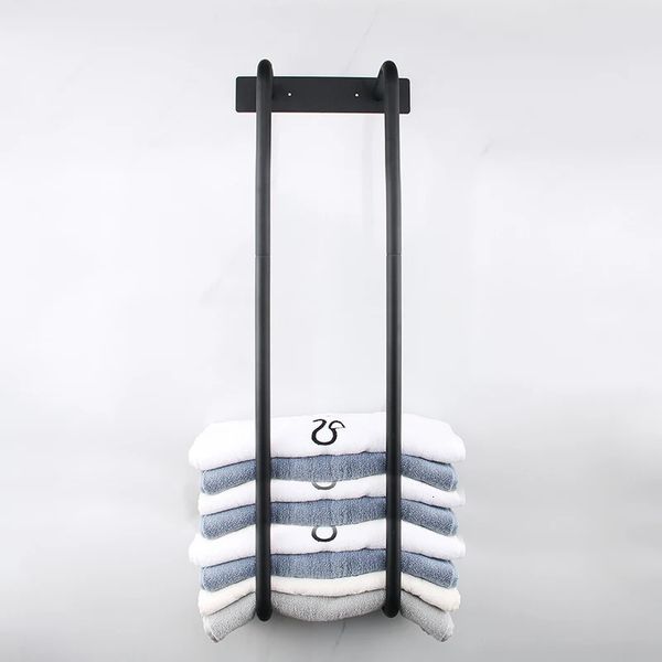 Black double pole bathroom wall-mounted towel rack for storage